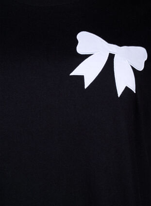 Zizzifashion Cotton T-shirt with bow tie, Black W. White, Packshot image number 2