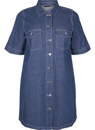 Pinstripe denim dress with chest pockets, Blue Denim Stripe, Packshot