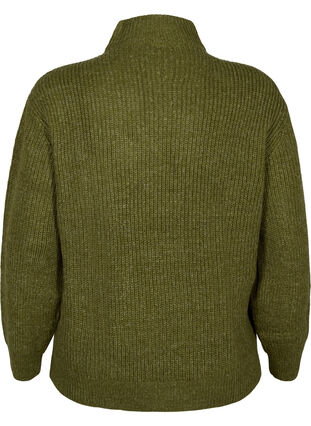 Zizzifashion FLASH - Knitted sweater with high neck and zipper, Dark Olive Mel., Packshot image number 1
