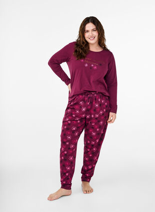 Zizzifashion Cotton pyjamas pants with print, Fig Flower AOP, Model image number 0