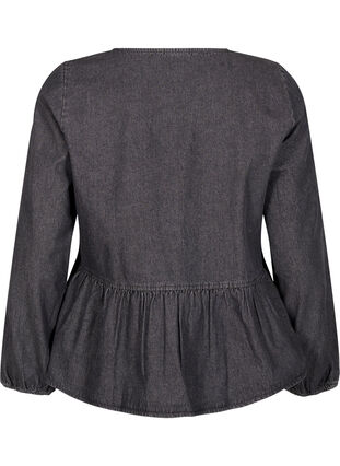 Zizzifashion Peplum blouse in denim with a tie fastening, Dark Grey Denim, Packshot image number 1