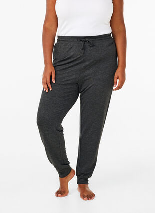 Zizzifashion Jersey trousers with high waist, Dark Grey Melange, Model image number 2