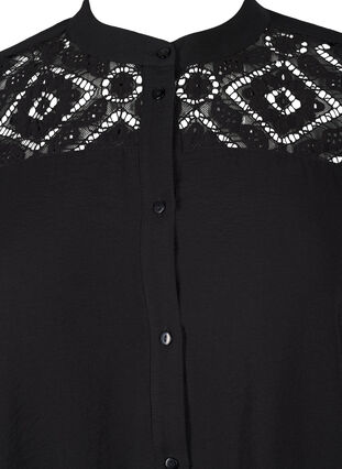 Zizzifashion Long viscose shirt with lace detail, Black, Packshot image number 2