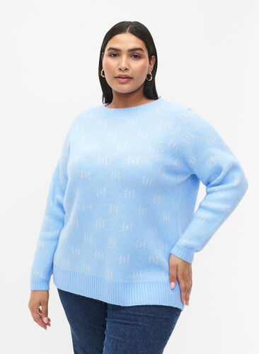 Zizzifashion Patterned pullover, Blue Bell/Birch, Model image number 0