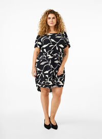Dress with print and short sleeves, Bl.An.Wh.Fl.AOP, Model