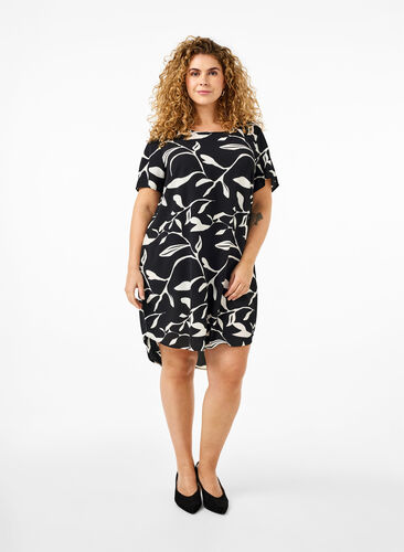 Zizzifashion Dress with print and short sleeves, Bl.An.Wh.Fl.AOP, Model image number 0