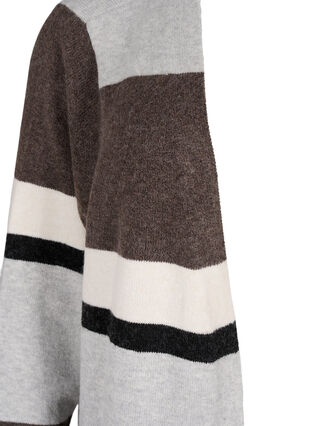 Zizzifashion Long knit cardigan with wide stripes, Light Grey Mel.Comb, Packshot image number 2