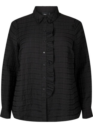 Zizzifashion Shirt with structure and ruffle detail, Black, Packshot image number 0