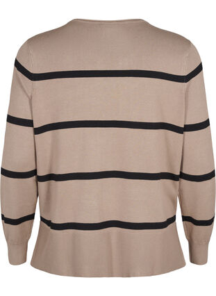 Zizzifashion Knitted viscose blouse with stripes, Desert Taupe Comb, Packshot image number 1