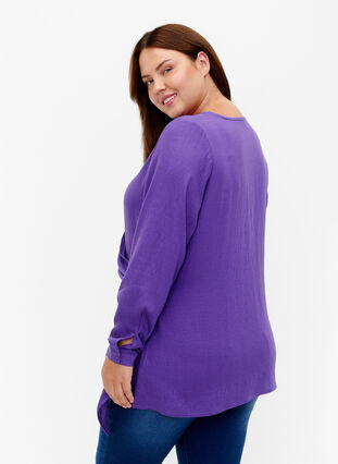 Zizzifashion Long-sleeved blouse in viscose with a wrap look, Prism Violet, Model image number 1