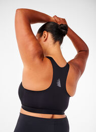 Sports bra with a front closure and high support, Black, Model