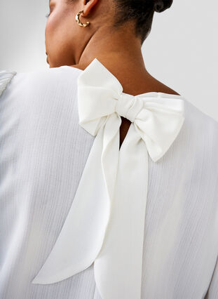 Zizzifashion Short-sleeved blouse with a bow at the back, Bright White, Model image number 2