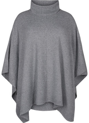 Zizzifashion Poncho with high neck, Medium Grey Melange, Packshot image number 0