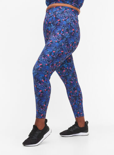 Workout leggings with 7/8 length and print - Blue - Sz. 42-60 - Zizzifashion