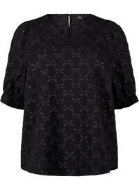 Short-sleeved jacquard blouse with bows