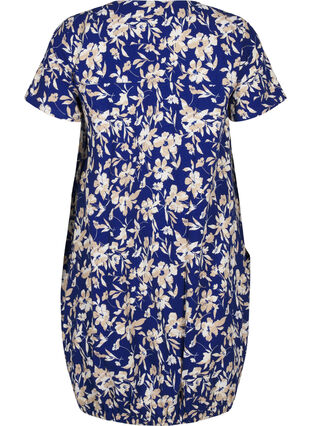 Zizzifashion Short-sleeved cotton dress with floral print, Blue W. Beige Flower, Packshot image number 1