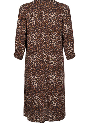 Zizzifashion Long leopard print dress with 3/4 sleeves, Leo AOP, Packshot image number 1