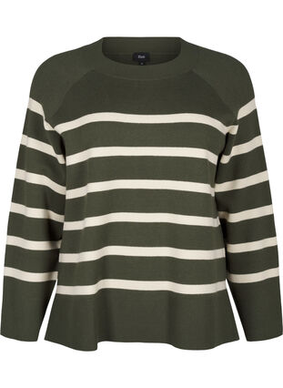 Zizzifashion Striped knitted blouse with round neck, D. Bag Birch Stripe, Packshot image number 0