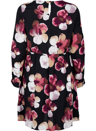 Zizzifashion Viscose dress with print and long sleeves, Black Pink FlowerAOP, Packshot image number 1