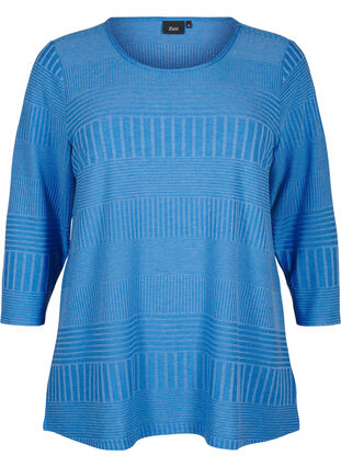 Zizzifashion Blouse with 3/4 sleeves and striped pattern, Princess Blue Mel., Packshot image number 0