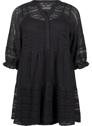 Zizzifashion Short lace dress with 3/4 sleeves, Black, Packshot image number 0