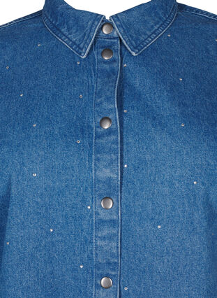 Zizzifashion Denim shirt with rhinestones and 3/4 sleeves, Bl. Denim Rhinestone, Packshot image number 2