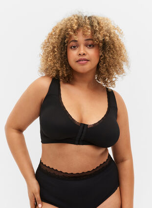 Sports bra with a front closure and high support - Black - Sz. 42 -  Zizzifashion