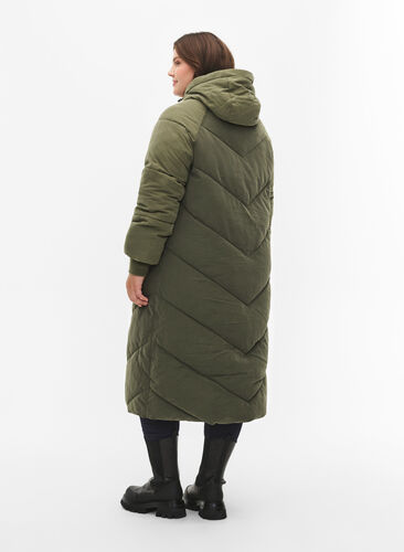Zizzifashion Long colorblock winter jacket with hood, Forest Night Comb, Model image number 1