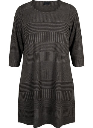 Zizzifashion Dress with 3/4 sleeves and striped pattern, Dark Grey Mélange, Packshot image number 0