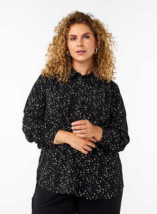 Zizzifashion Dotted shirt with collar, Black w. Dot AOP, Model image number 0