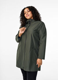 Rain jacket with pockets and hood, Peat, Model