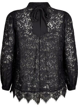 Zizzifashion Lace blouse with bow detail, Black, Packshot image number 1