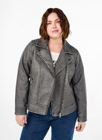 Distressed imitation leather jacket, Dark Grey Wash, Model