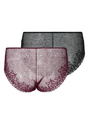 2-pack high waisted panties with lace - Red - Sz. 42-60 - Zizzifashion
