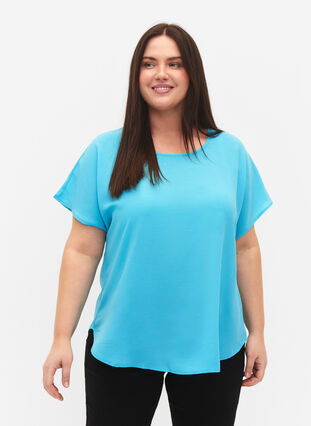 Blouse with a sleeves 42-60 Zizzifashion Blue - Sz. neckline - round short - and