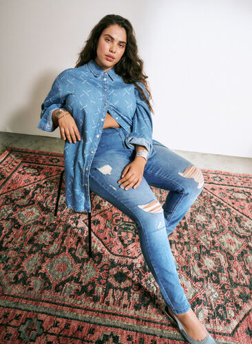 Zizzifashion Amy jeans with super slim fit and ripped details, Blue denim, Image image number 0