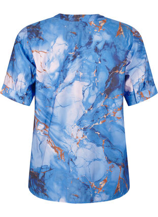 Zizzifashion Viscose blouse with marble print and short sleeves, Palace Blue AOP, Packshot image number 1