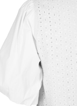 Zizzifashion Blouse with puffed sleeves and lace pattern, Bright White, Packshot image number 3