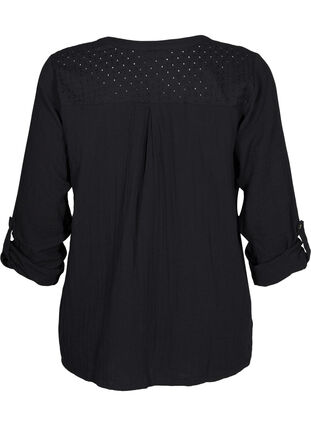 Zizzifashion Cotton blouse with broderie anglaise and 3/4 sleeves, Black, Packshot image number 1