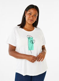 FLASH - T-shirt with motif, Bright White Flower, Model