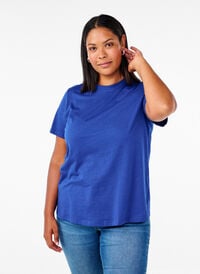 Basic cotton T-shirt with round neck, Sodalite Blue, Model