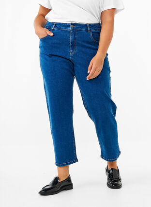 Zizzifashion Cropped Vera jeans with straight fit, Blue Denim, Model image number 2