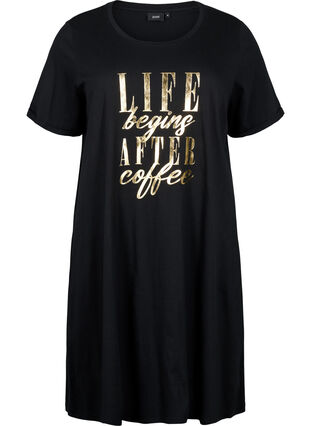Zizzifashion Short-sleeved nightgown in organic cotton (GOTS), Black W. Life , Packshot image number 0