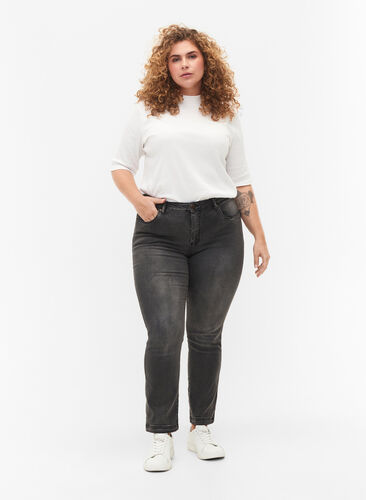 Zizzifashion Slim fit Emily jeans with normal waist, Dark Grey Denim, Model image number 0