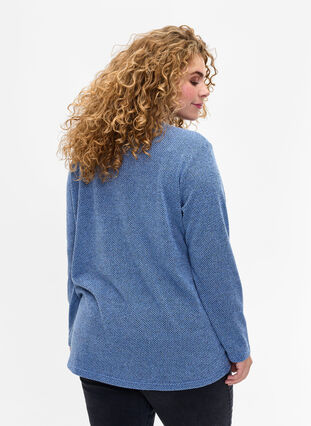 Zizzifashion Melange blouse with round neck and long sleeves, Blue Bonnet, Model image number 1