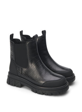 Zizzifashion Wide fit - Croco Chelsea boot in leather, Black, Packshot image number 1