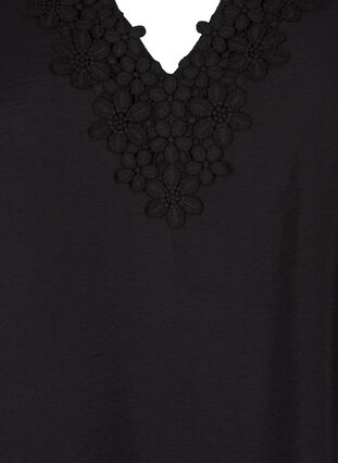 Zizzifashion Viscose blouse with v-neck and embroidery detail, Black, Packshot image number 2