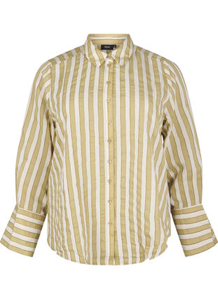 Zizzifashion Loose shirt with stripes, Thyme w. Sand Stripe, Packshot image number 0