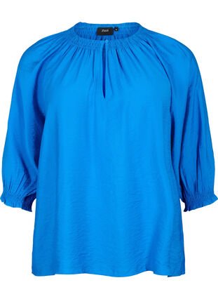 Zizzifashion A-shape viscose blouse with 3/4 sleeves, Strong Blue, Packshot image number 0