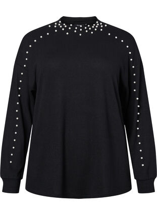 Zizzifashion Long sleeve blouse with beads, Black, Packshot image number 0